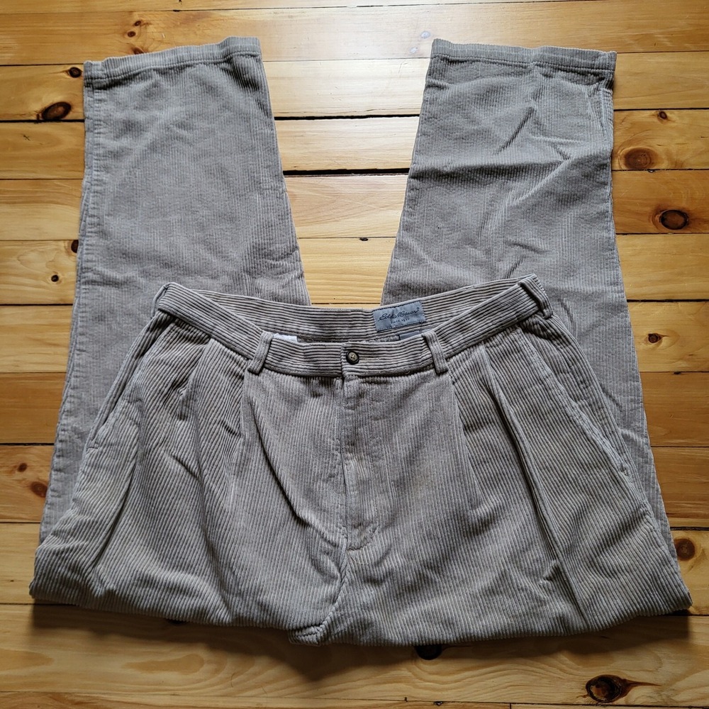 Vtg Eddie Bauer Corduroy Pants Mens 36/31 Beige Straight Pleated 90s Retro Dad